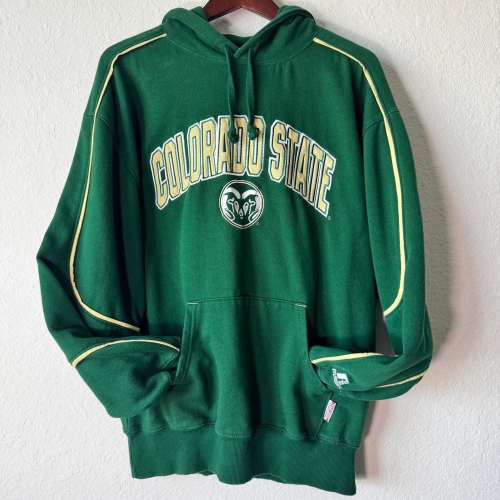 Russell Athletic Colorado State Rams Hoodie Green Embroidered Pullover Large